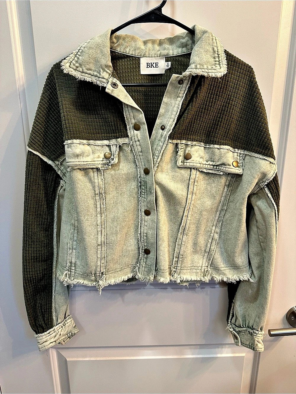 BKE Cropped Color Block Denim Jacket Size Small